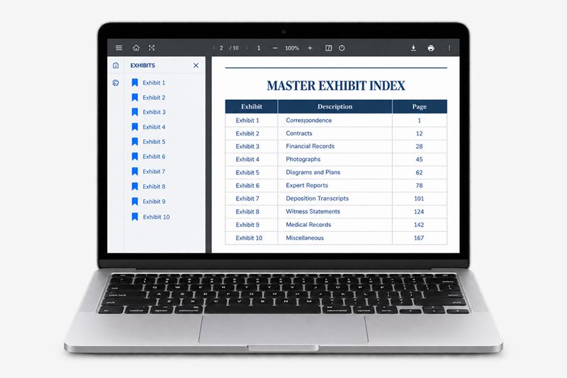 Laptop showing a digital master exhibit index