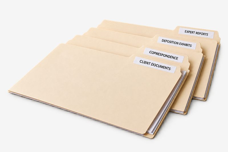 Labeled manila exhibit folders